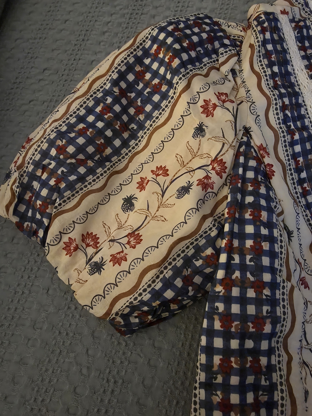Abercrombie & Fitch Cream and Navy Floral-Striped Peasant Blouse - Picture 3 of 6